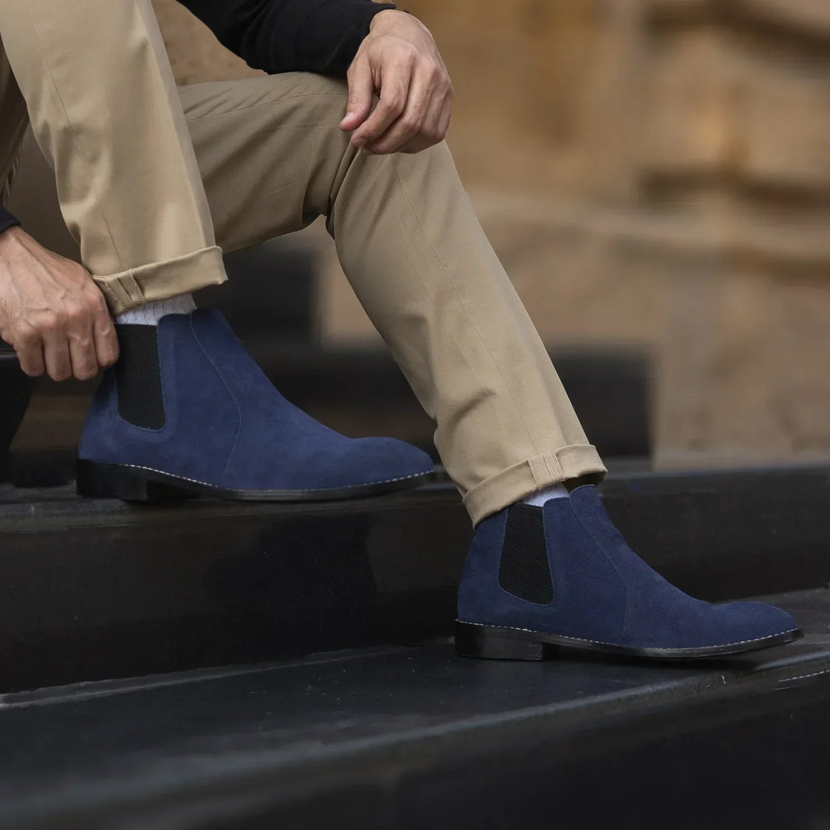 Clarkson Chelsea Midnight Blue Suede Leather Boots - men's boots in midnight blue suede leather, view 8