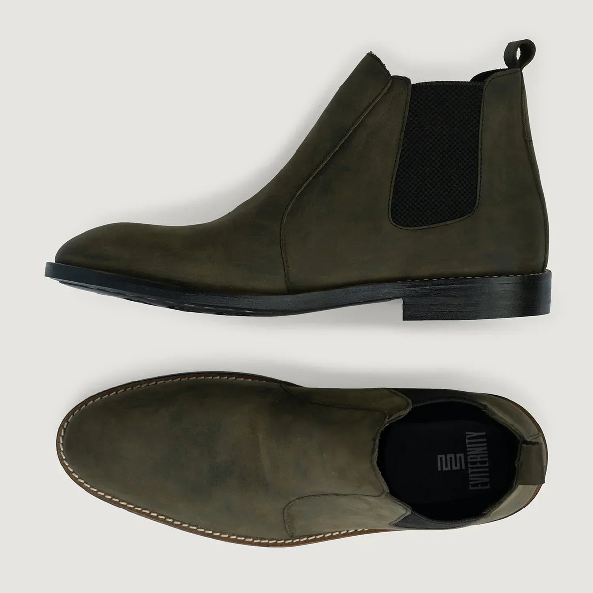 Clarkson Chelsea Olive Pullup Leather Boots Rugged Sole - men's boots in olive green pull-up leather, view 3