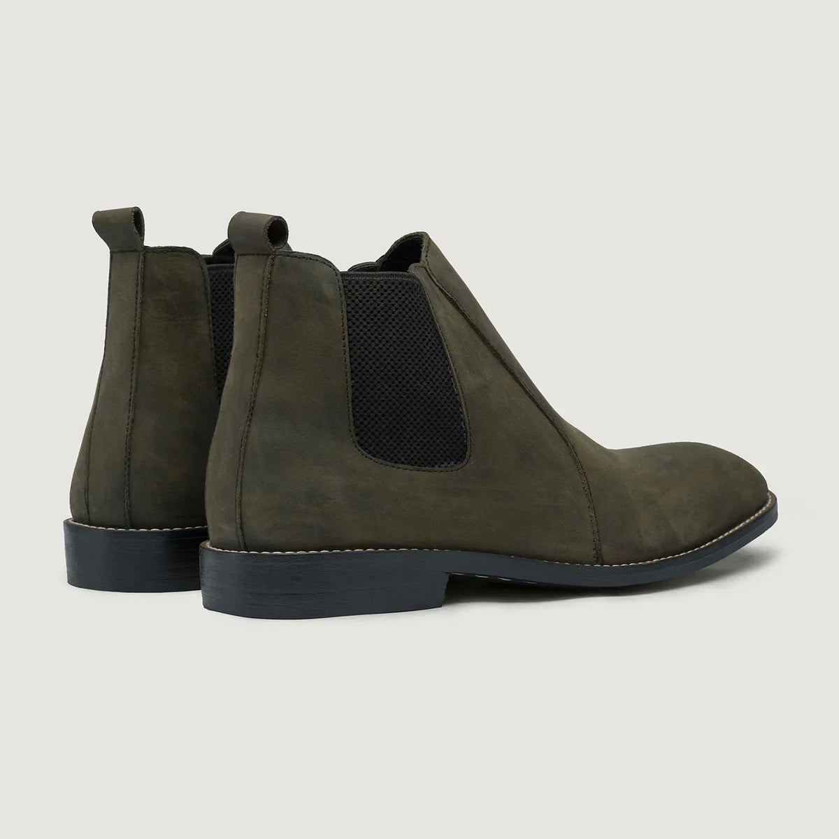 Clarkson Chelsea Olive Pullup Leather Boots Rugged Sole - men's boots in olive green pull-up leather, view 4