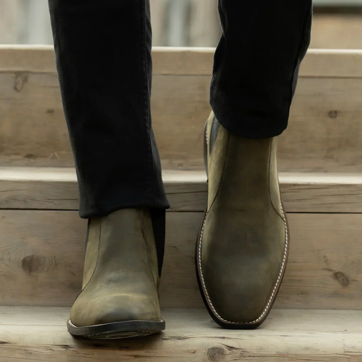 Clarkson Chelsea Olive Pullup Leather Boots Rugged Sole - men's boots in olive green pull-up leather, view 5