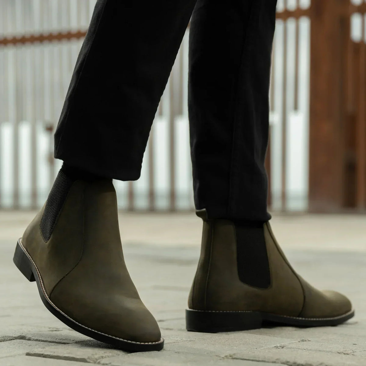 Clarkson Chelsea Olive Pullup Leather Boots Rugged Sole - men's boots in olive green pull-up leather, view 8