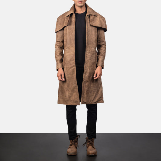 Classic Brown Leather Duster - men's duster in brown sheepskin leather, view 1