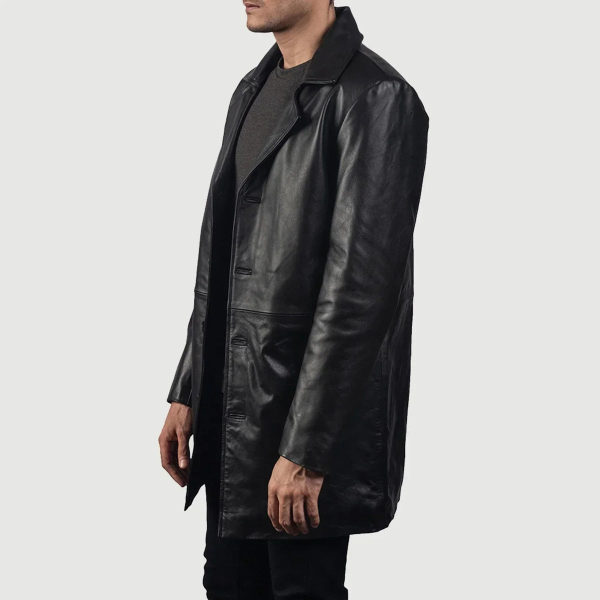 Classmith Black Leather Coat - men's coat in black cowhide leather, view 2