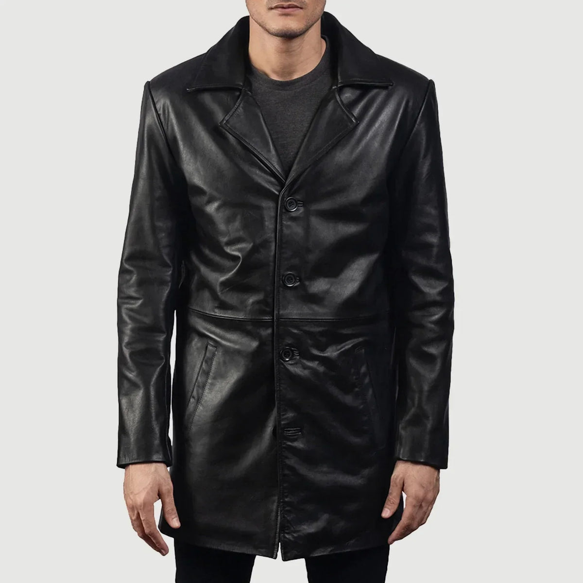 Classmith Black Leather Coat - men's coat in black cowhide leather, view 3