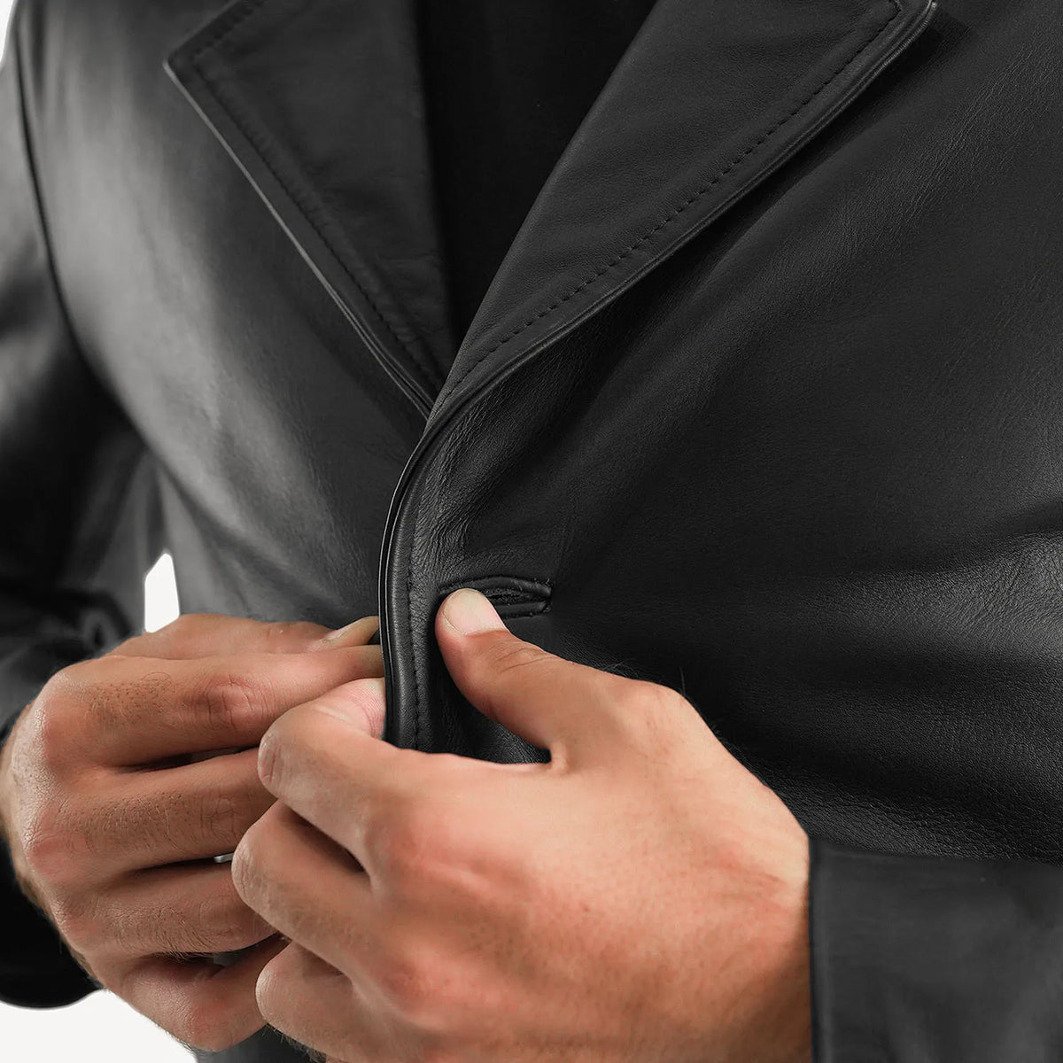 Classmith Black Leather Coat - men's coat in black cowhide leather, view 4