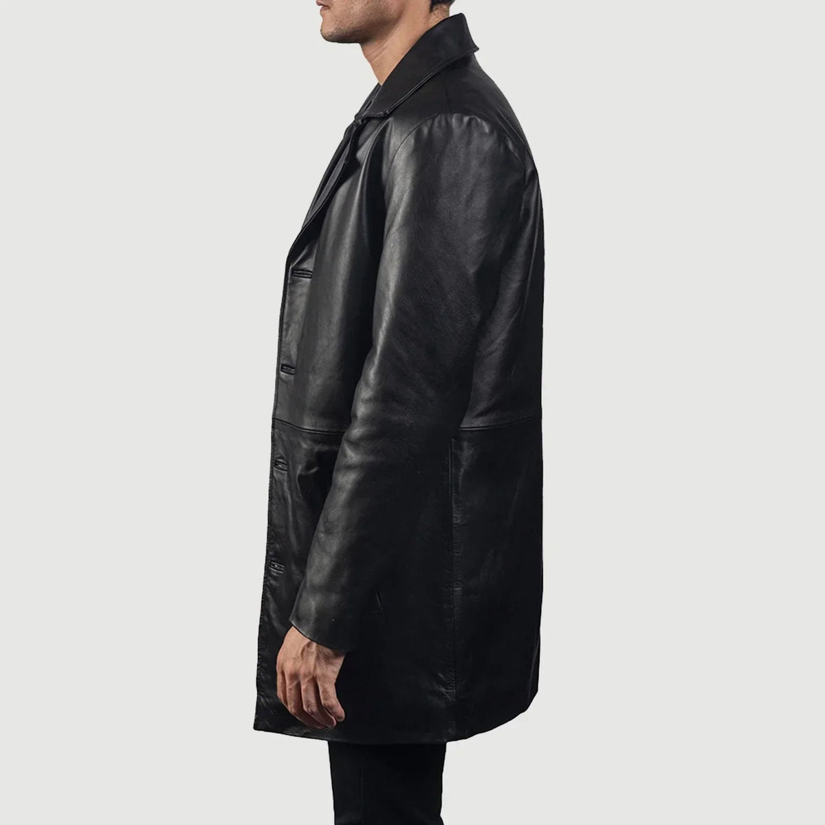 Classmith Black Leather Coat - men's coat in black cowhide leather, view 5