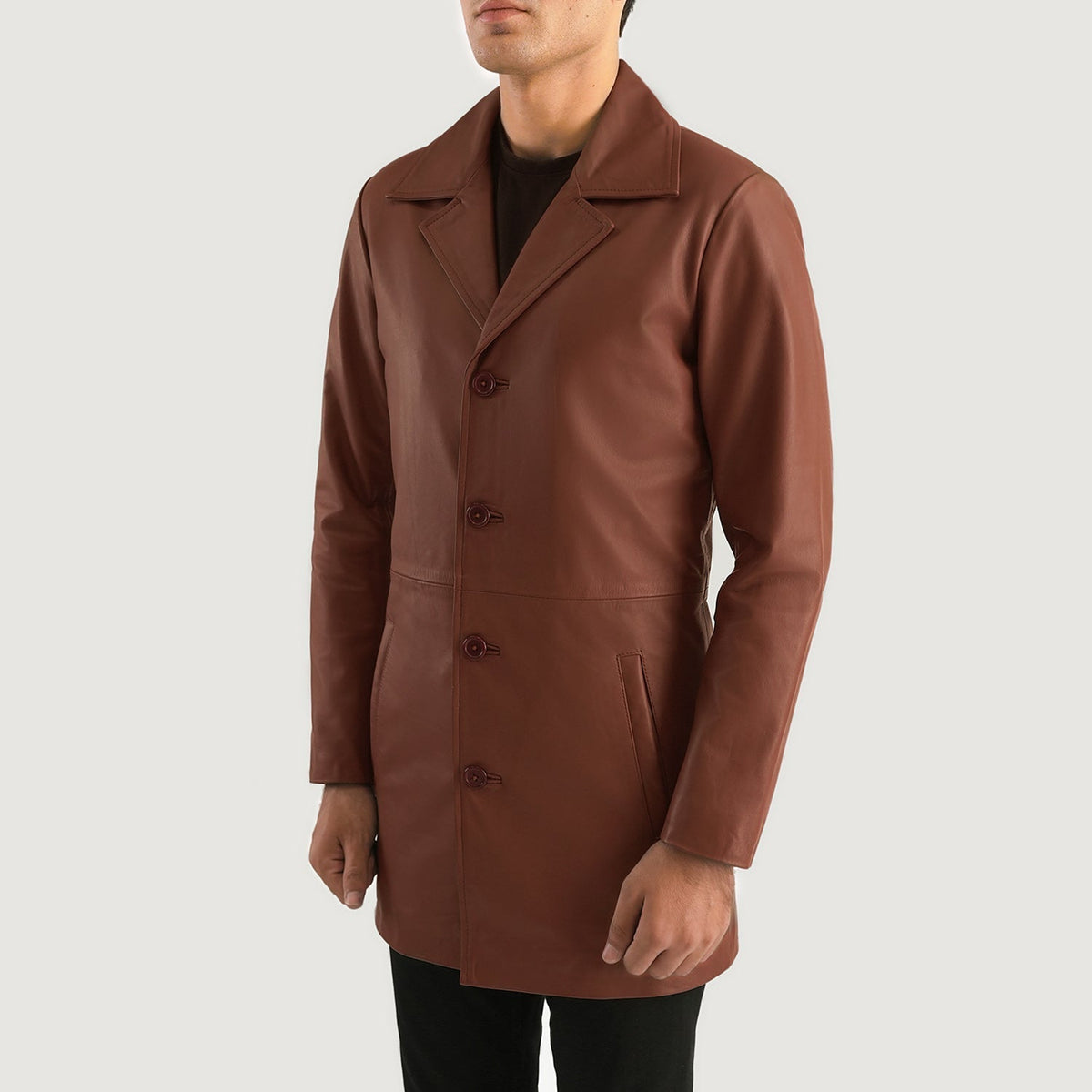 Classmith Brown Leather Coat - men's coat in brown cowhide leather, view 2