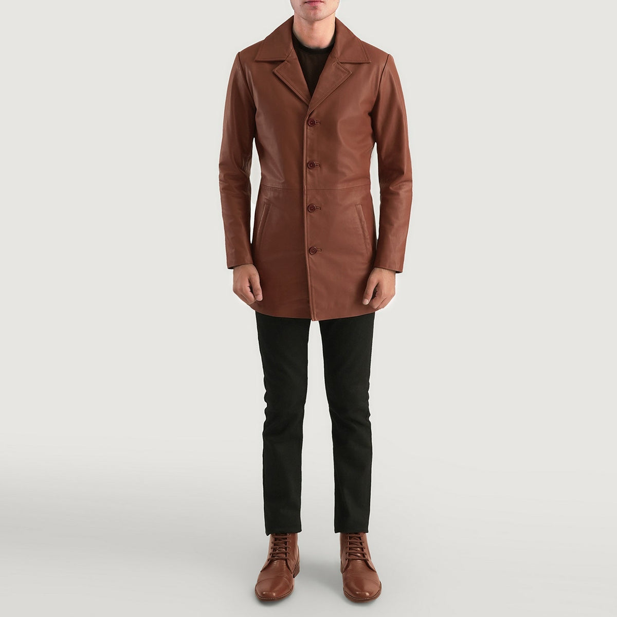 Classmith Brown Leather Coat - men's coat in brown cowhide leather, view 3