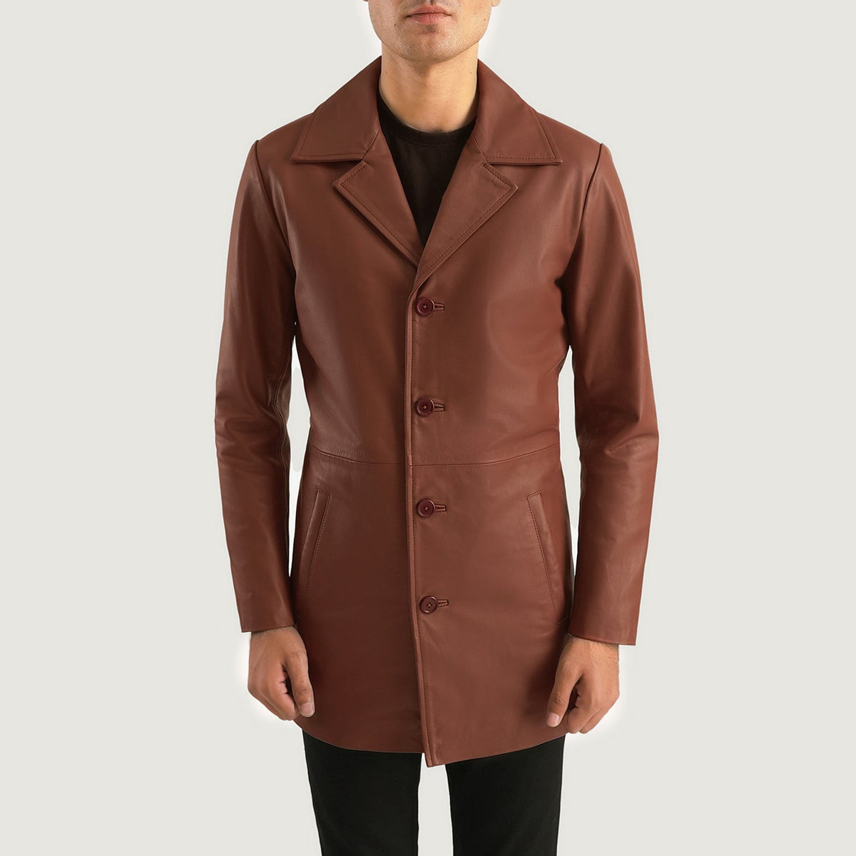 Classmith Brown Leather Coat - men's coat in brown cowhide leather, view 4