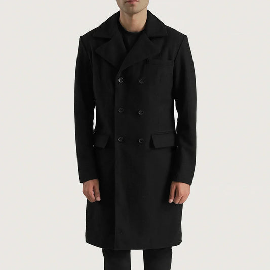 Claud Black Wool Double Breasted Coat - men's coat in black wool, view 1