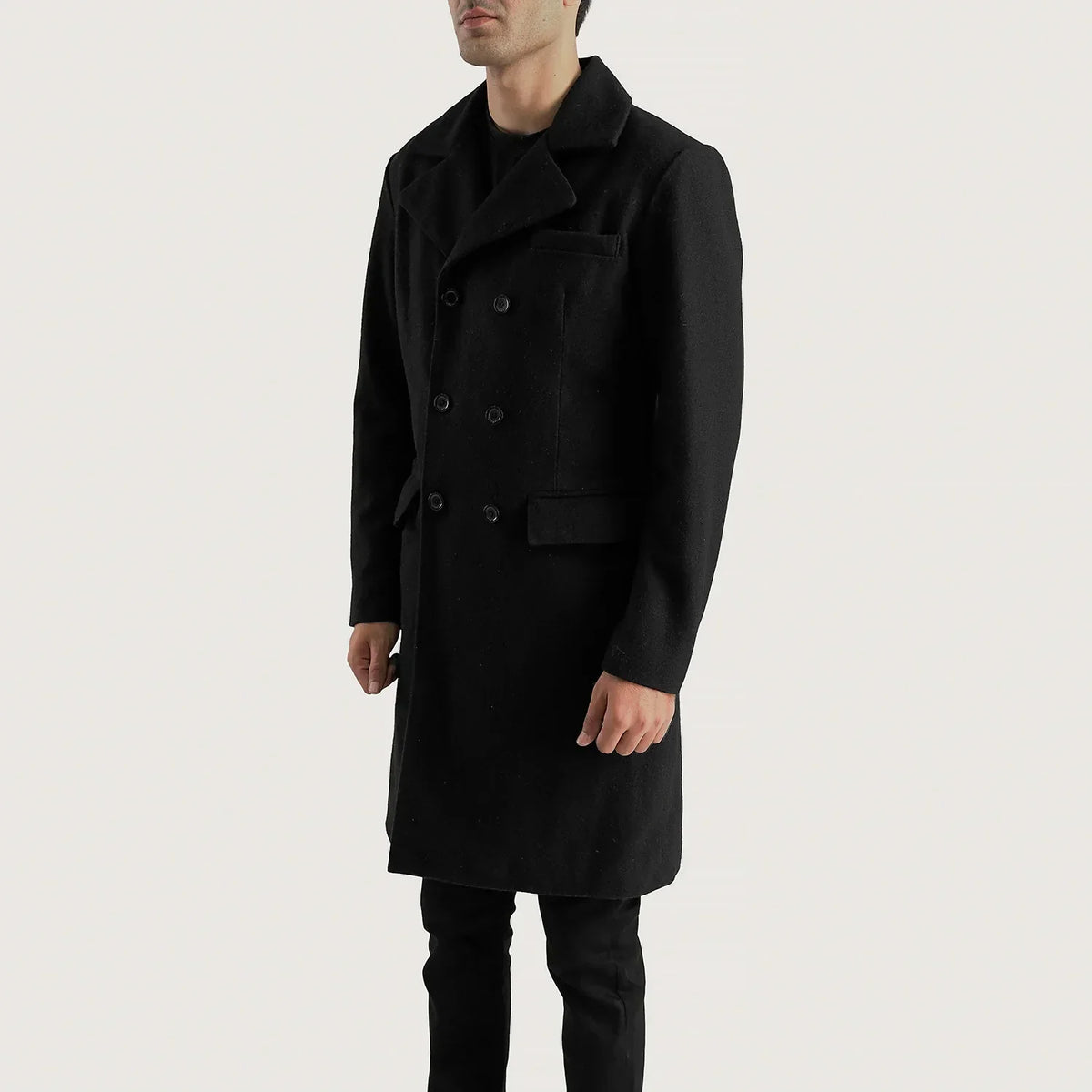 Claud Black Wool Double Breasted Coat - men's coat in black wool, view 2