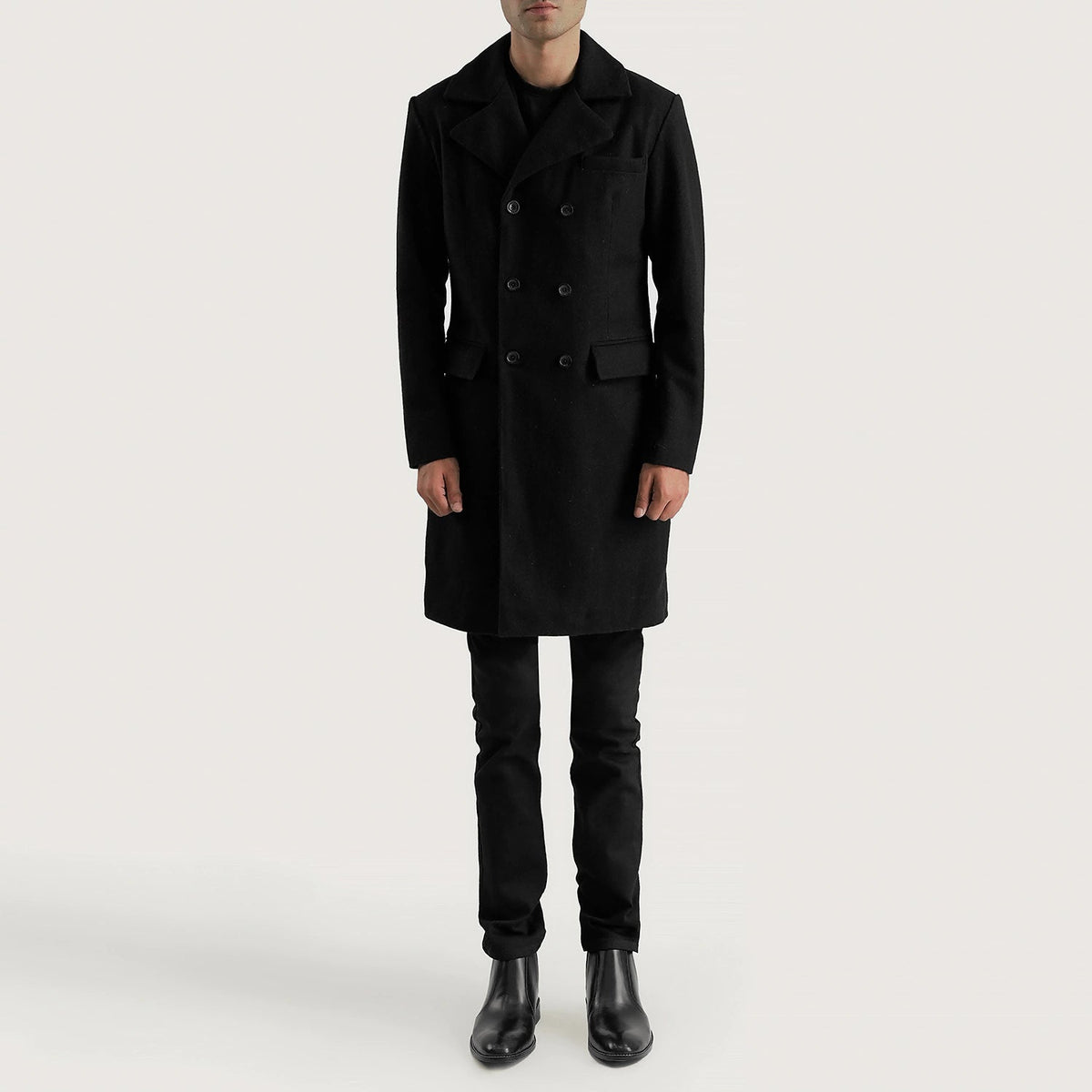 Claud Black Wool Double Breasted Coat - men's coat in black wool, view 3