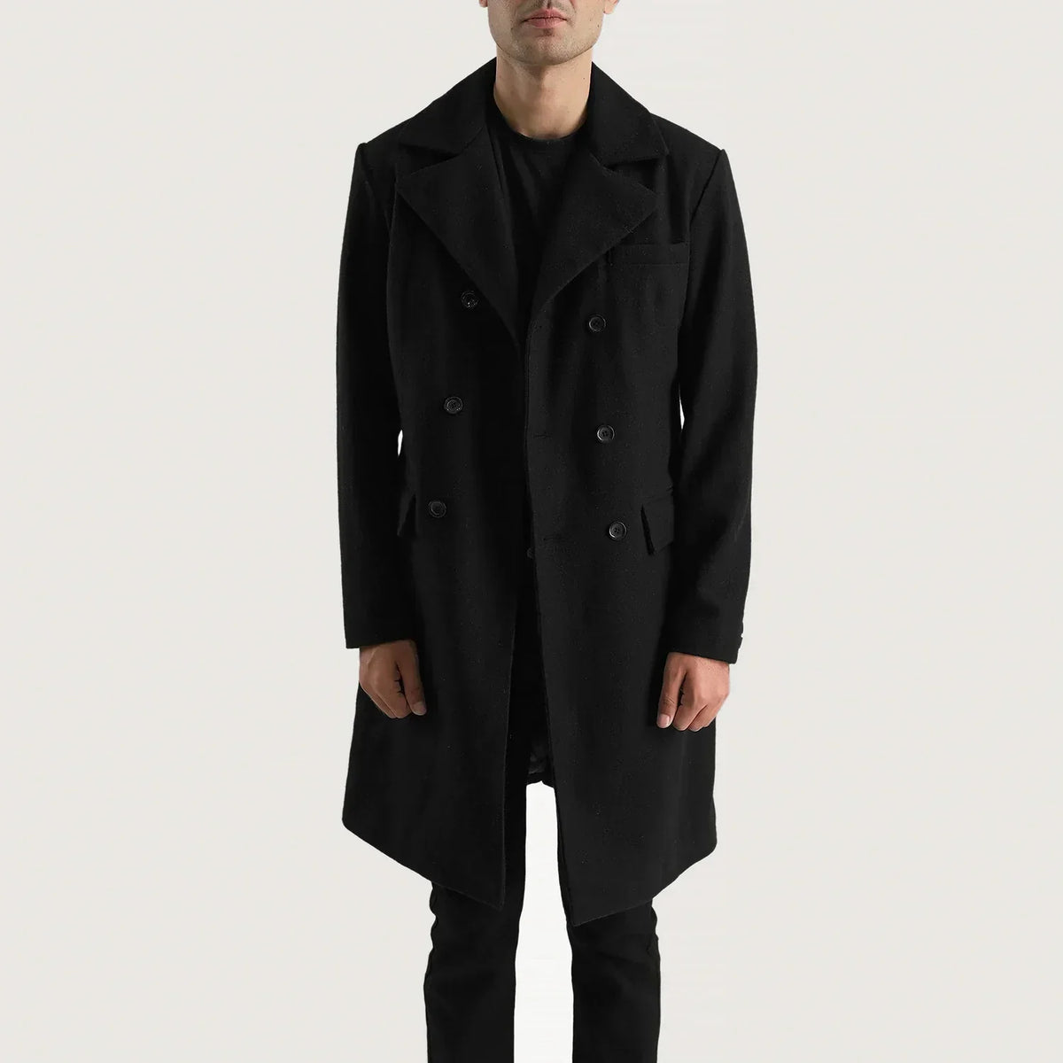 Claud Black Wool Double Breasted Coat - men's coat in black wool, view 4