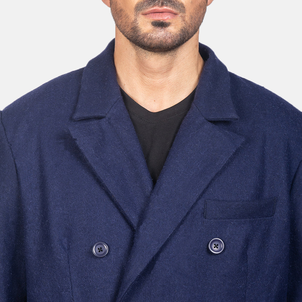 Claud Blue Wool Double Breasted Coat - men's coat in blue wool, view 4