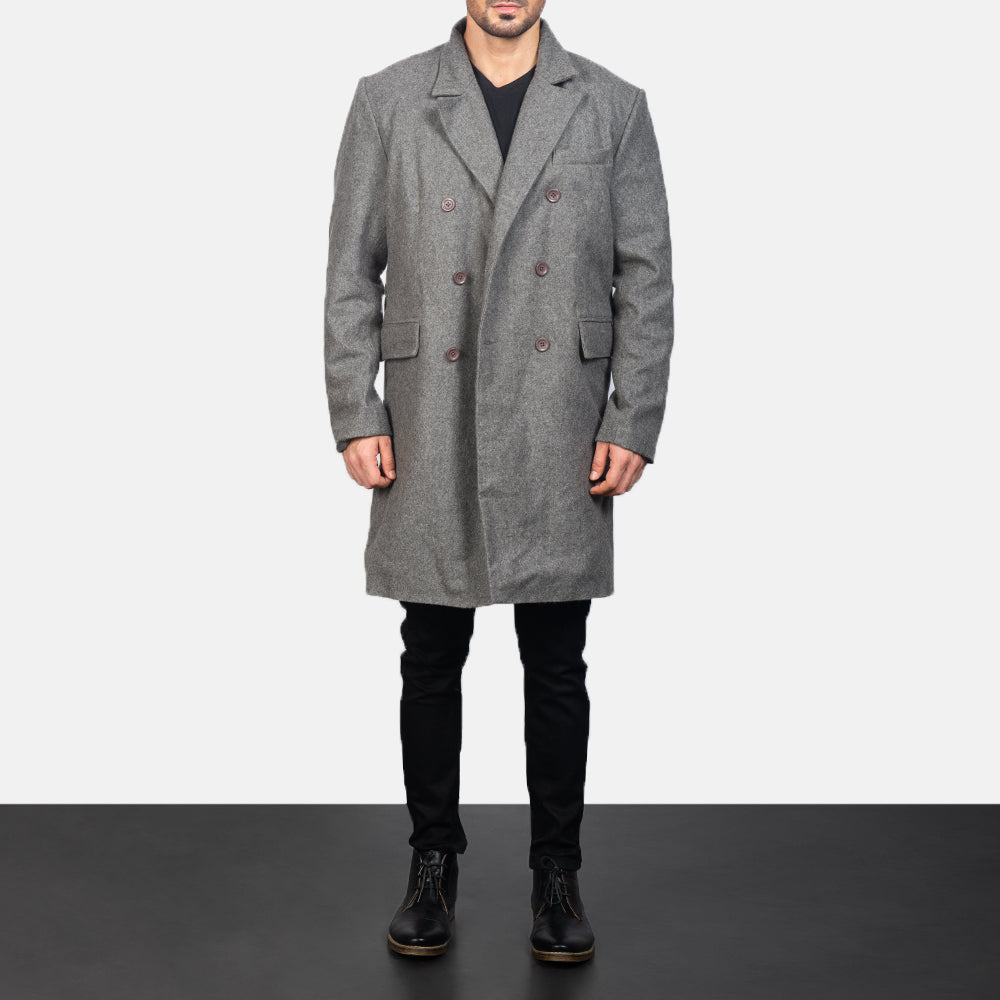 Claud Grey Wool Double Breasted Coat - men's coat in grey wool, view 1