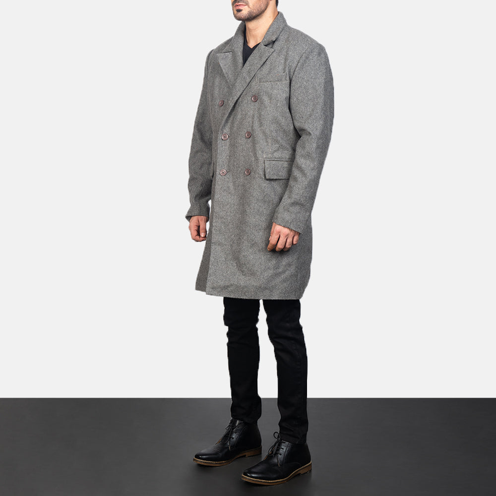 Claud Grey Wool Double Breasted Coat - men's coat in grey wool, view 2