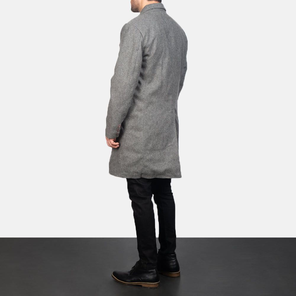 Claud Grey Wool Double Breasted Coat - men's coat in grey wool, view 4