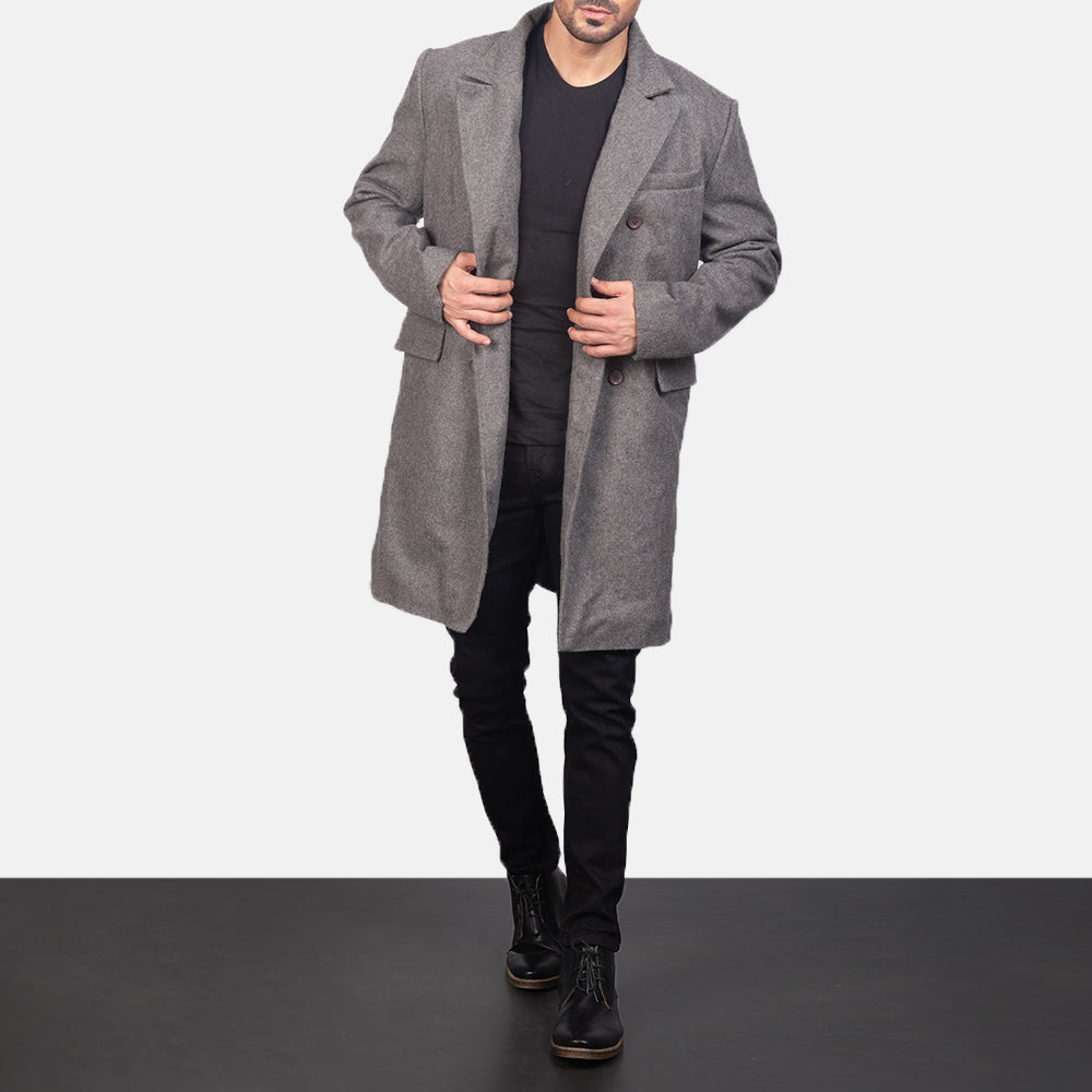 Claud Grey Wool Double Breasted Coat - men's coat in grey wool, view 5