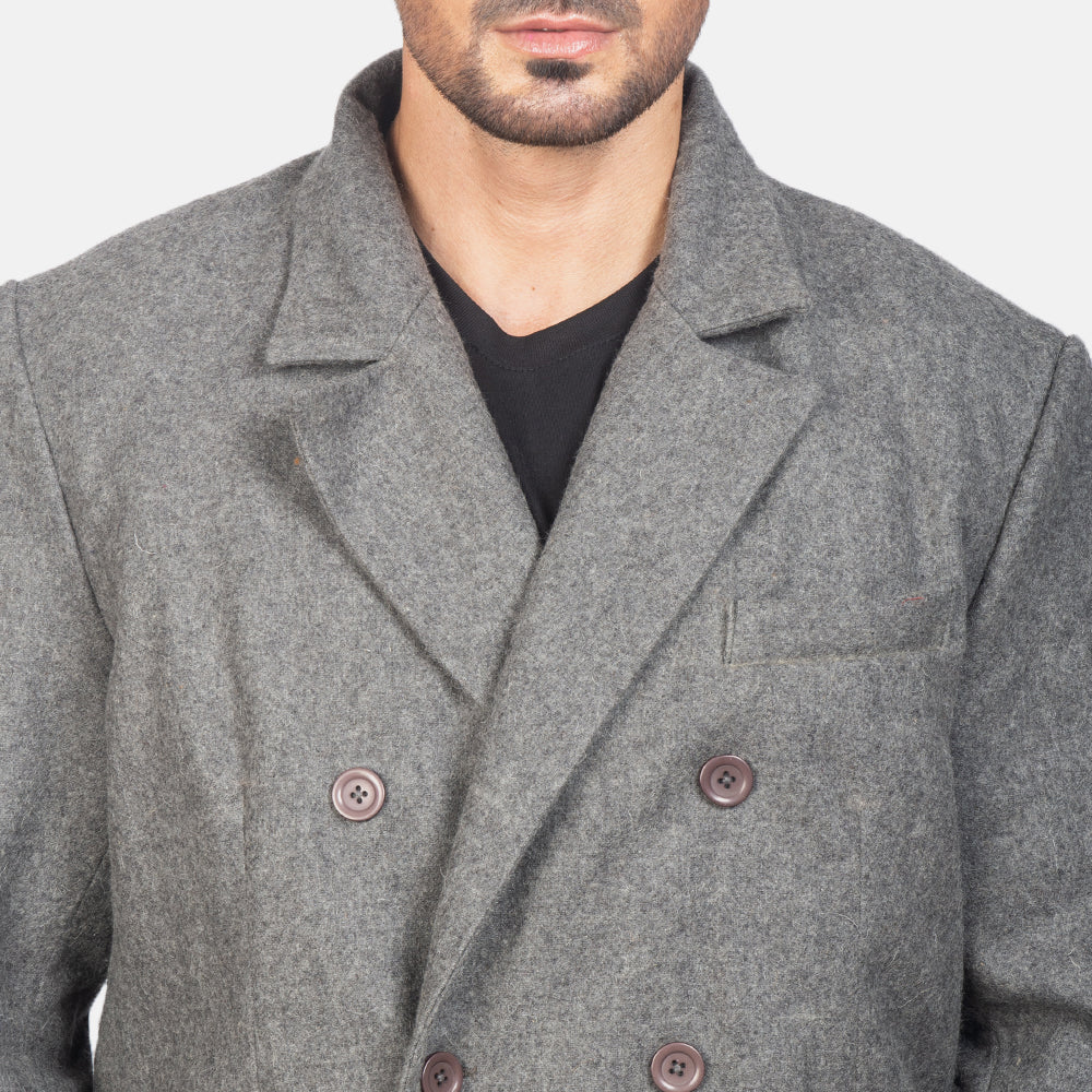 Claud Grey Wool Double Breasted Coat - men's coat in grey wool, view 6