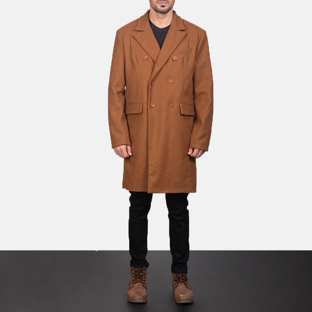 Claud Khaki Wool Double Breasted Coat - men's coat in khaki wool, view 1