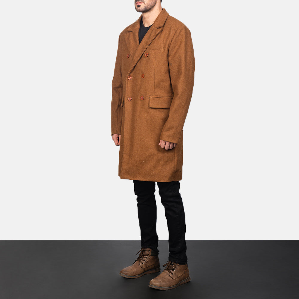 Claud Khaki Wool Double Breasted Coat - men's coat in khaki wool, view 2