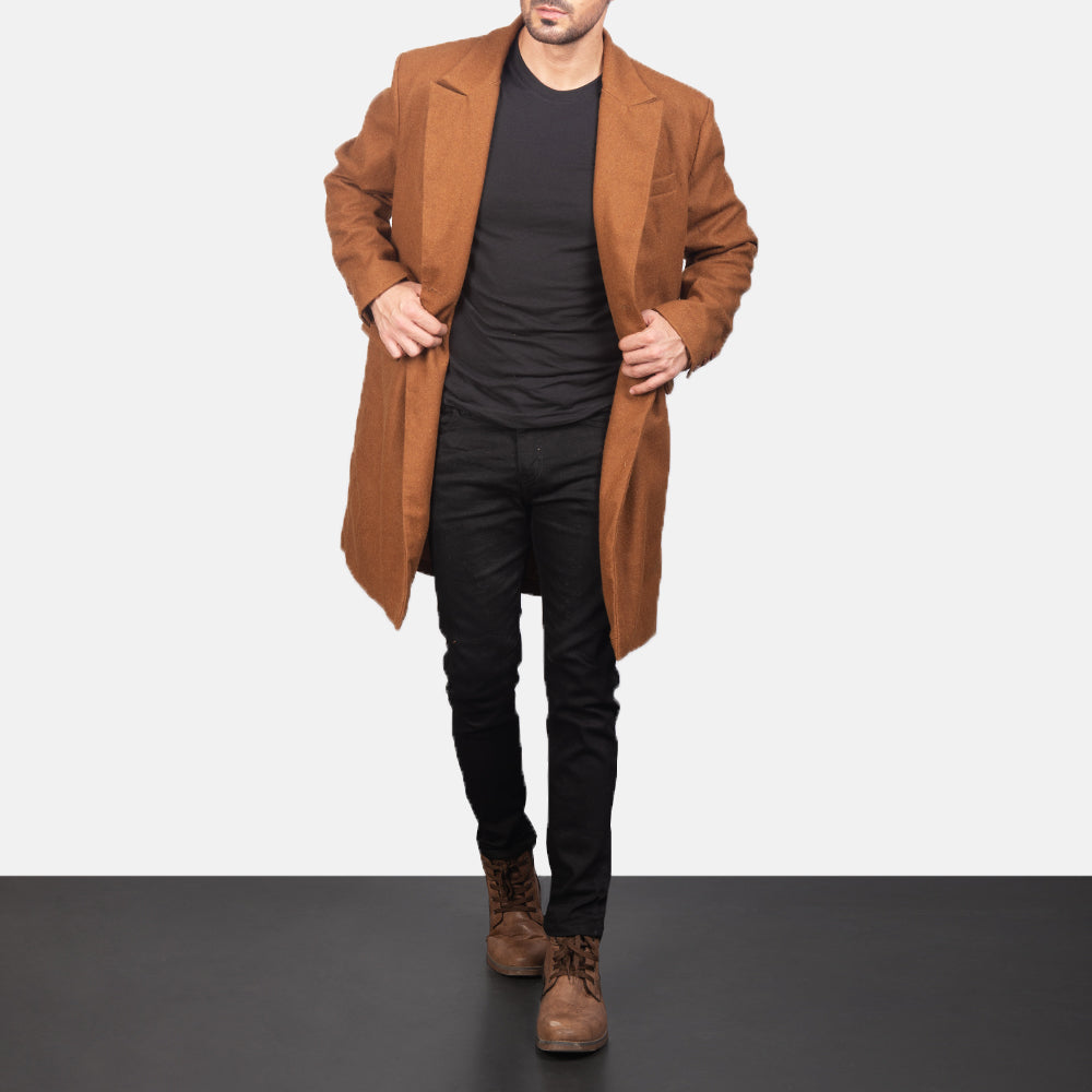 Claud Khaki Wool Double Breasted Coat - men's coat in khaki wool, view 4