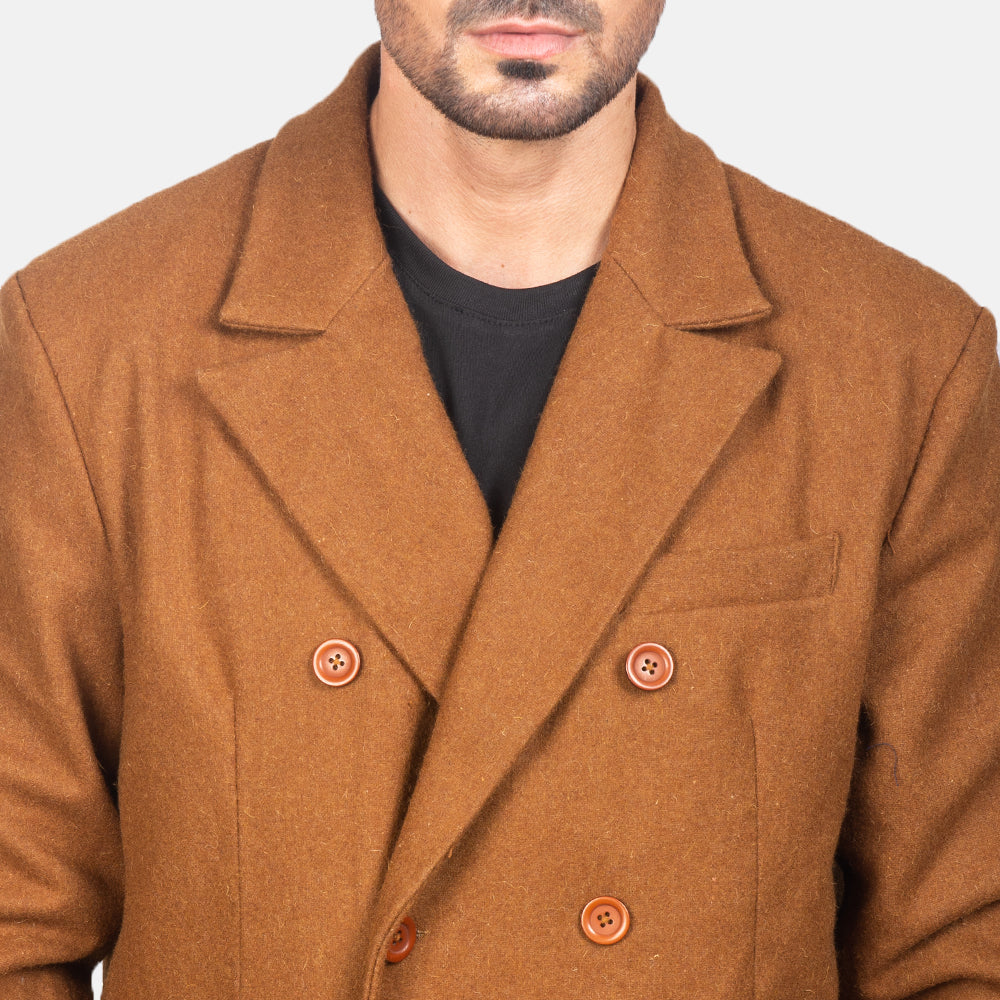 Claud Khaki Wool Double Breasted Coat - men's coat in khaki wool, view 6