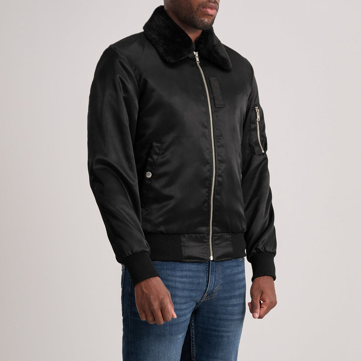 Clyde B-15 Black Bomber Jacket - men's jacket in black, view 2
