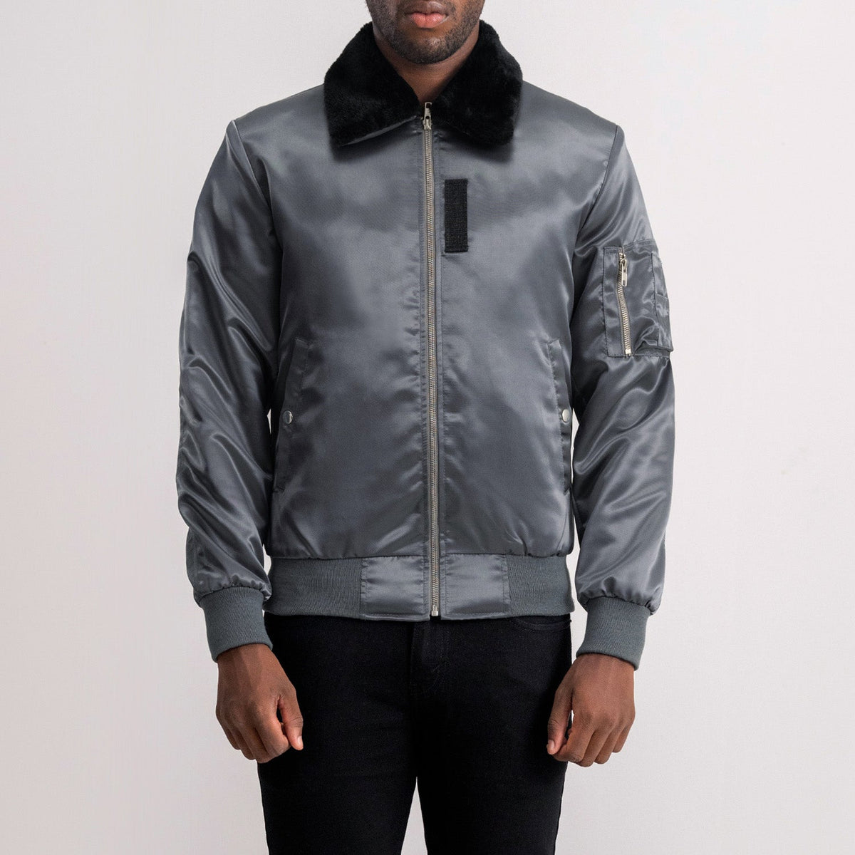 Clyde B-15 Grey Bomber Jacket - men's jacket in grey, view 1
