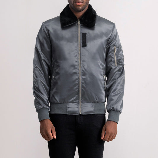 Clyde B-15 Grey Bomber Jacket - men's jacket in grey, view 1