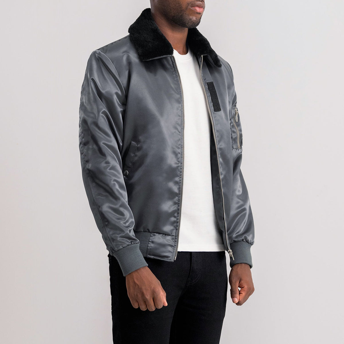Clyde B-15 Grey Bomber Jacket - men's jacket in grey, view 2