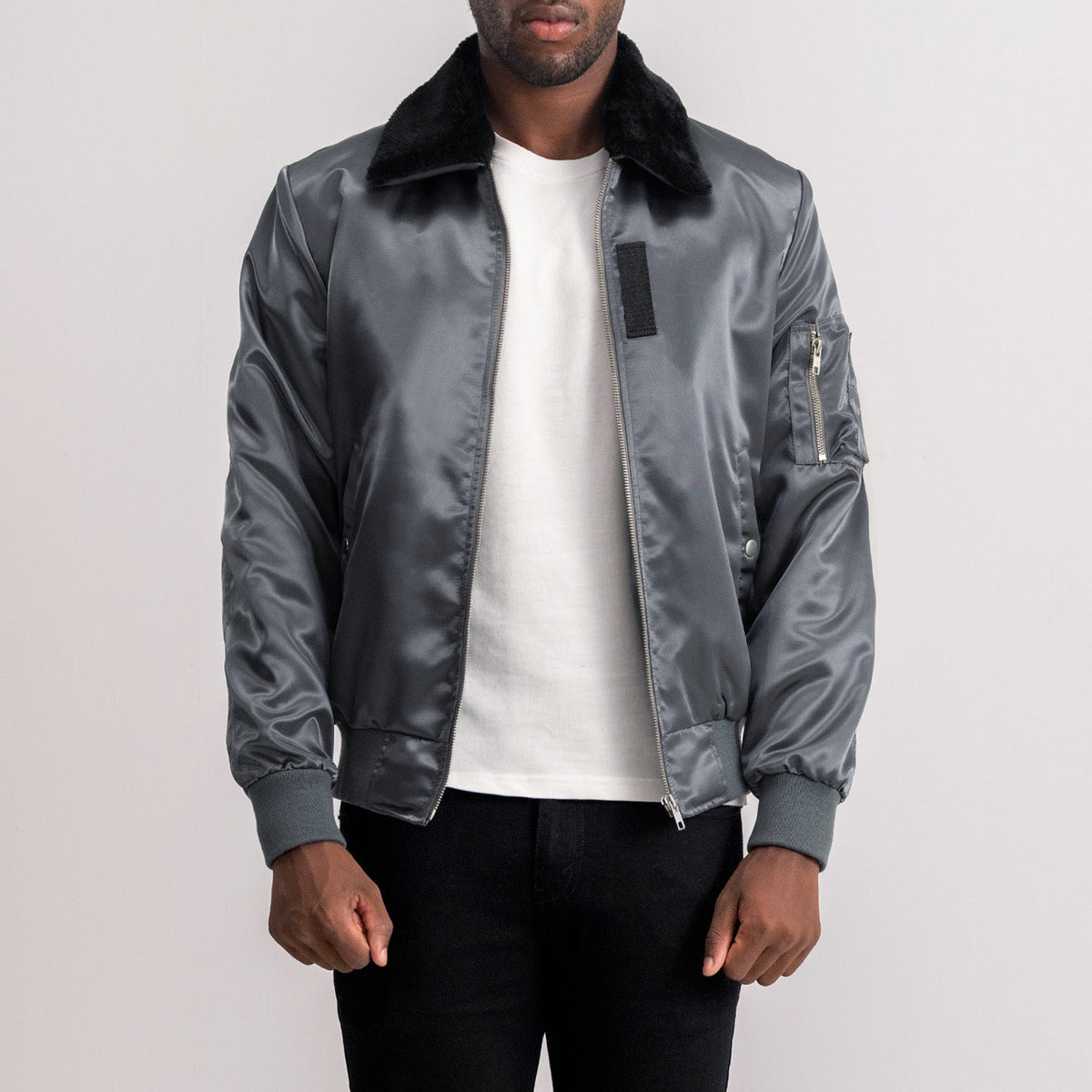 Clyde B-15 Grey Bomber Jacket - men's jacket in grey, view 3