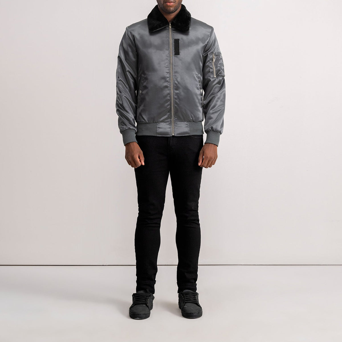 Clyde B-15 Grey Bomber Jacket - men's jacket in grey, view 4