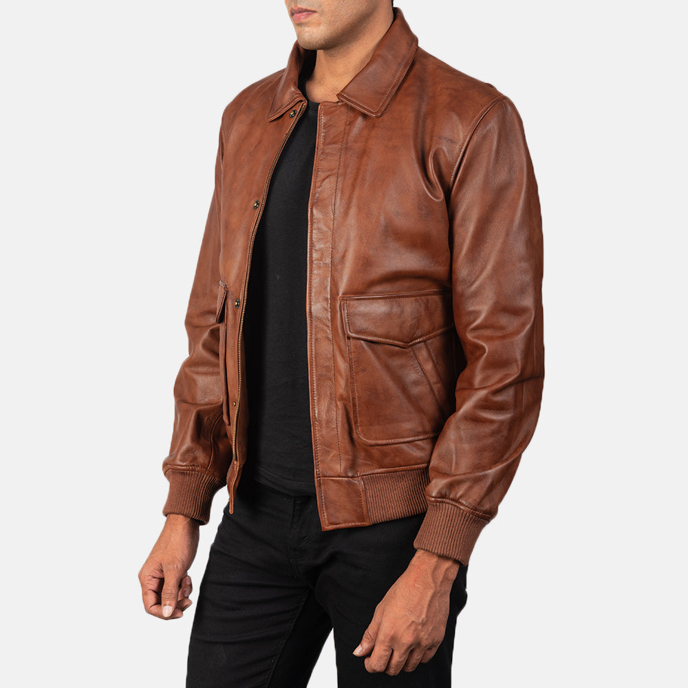 Coffmen Brown A2 Leather Bomber Jacket - men's jacket in brown sheepskin leather, view 2