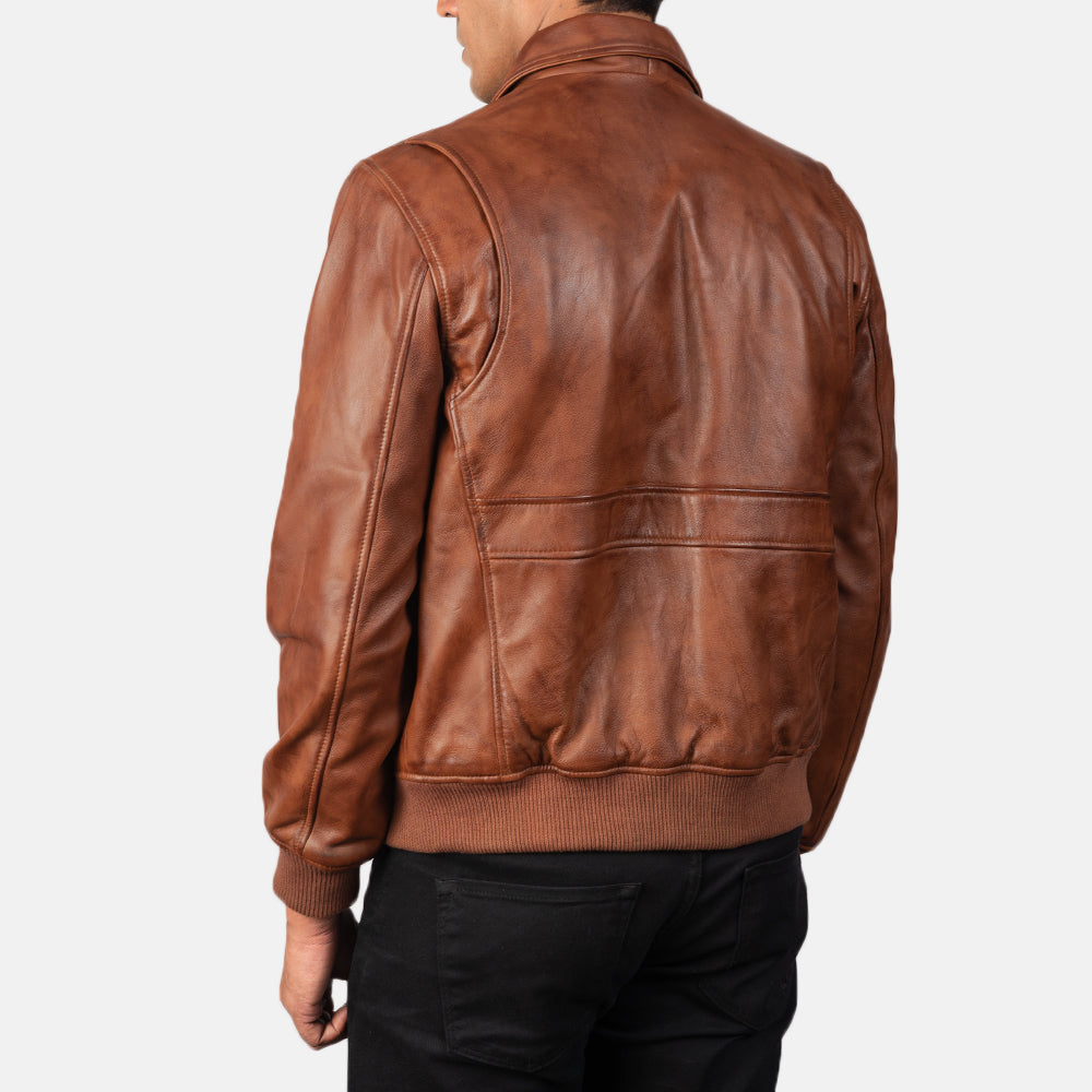 Coffmen Brown A2 Leather Bomber Jacket - men's jacket in brown sheepskin leather, view 5