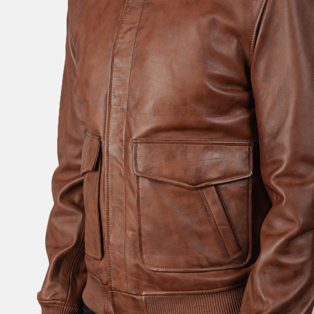 Coffmen Brown A2 Leather Bomber Jacket - men's jacket in brown sheepskin leather, view 6