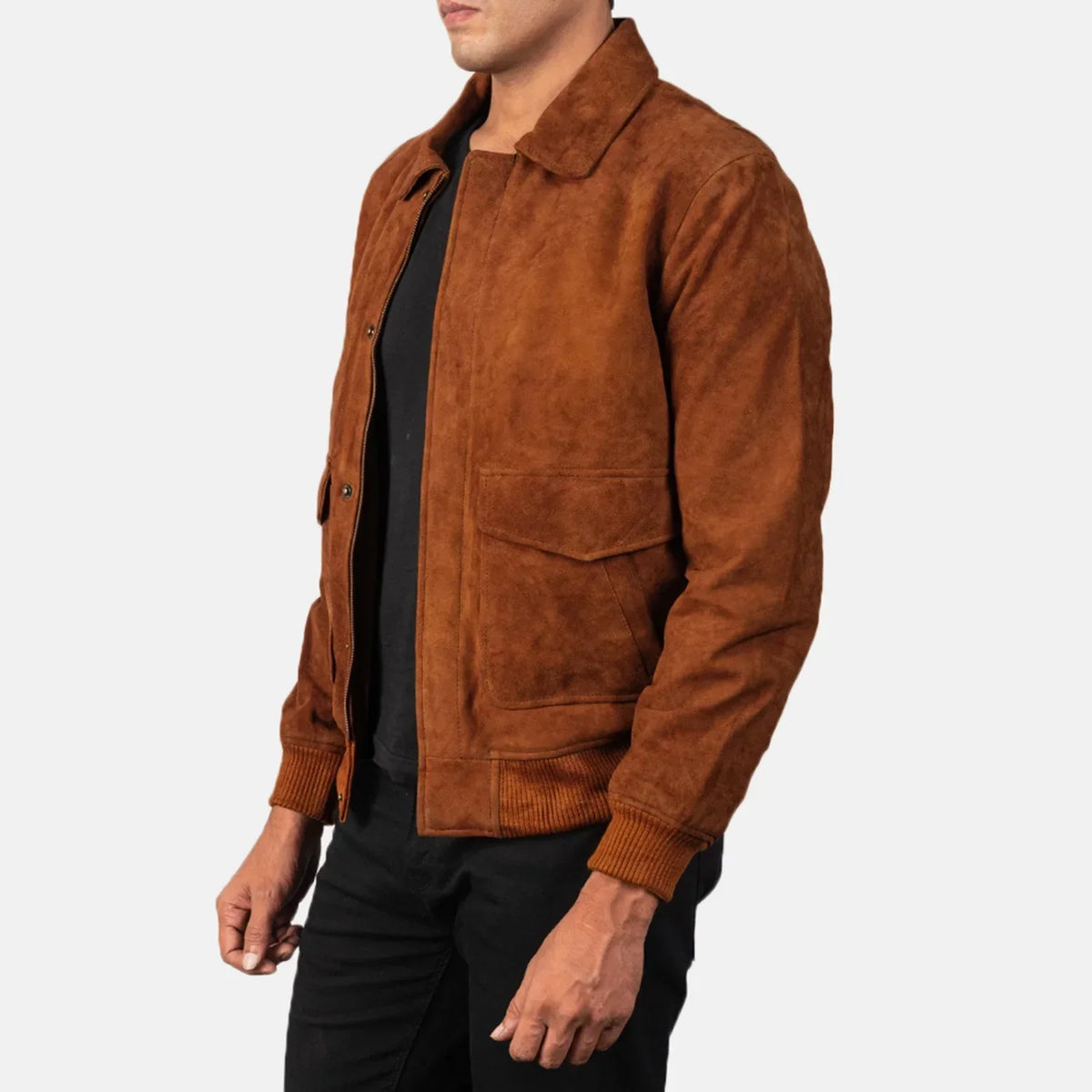 Coffmen Brown Suede A2 Bomber Jacket - men's jacket in brown suede leather, view 2