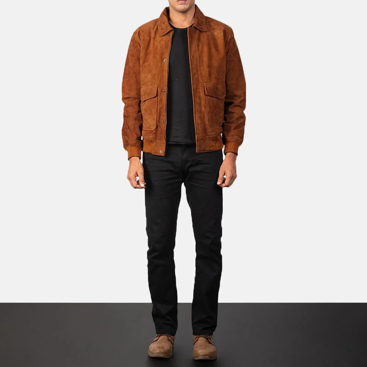Coffmen Brown Suede A2 Bomber Jacket - men's jacket in brown suede leather, view 3