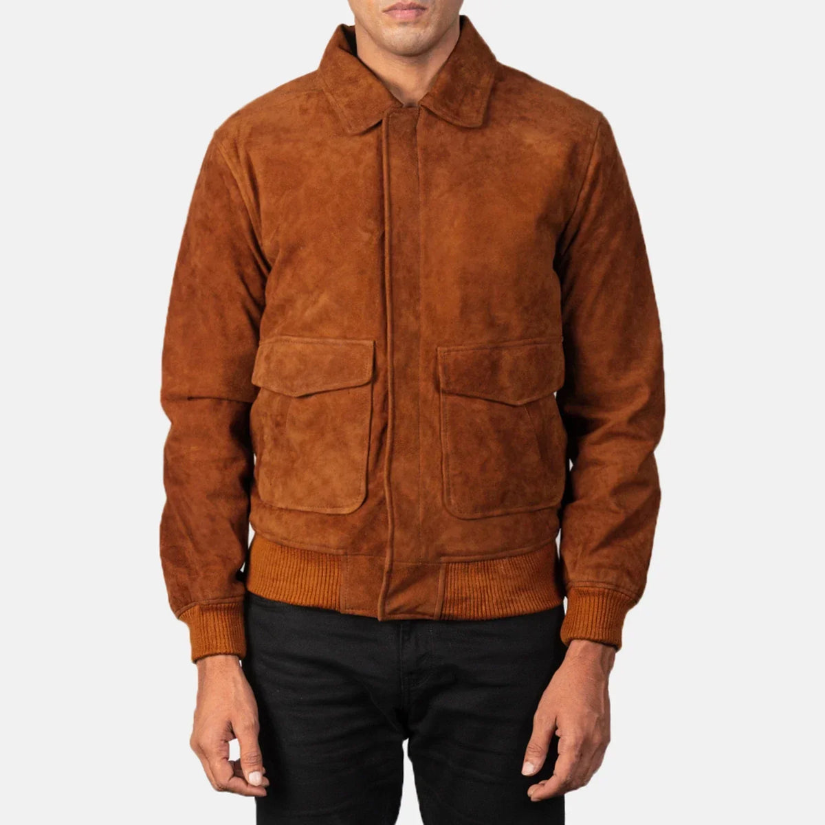 Coffmen Brown Suede A2 Bomber Jacket - men's jacket in brown suede leather, view 4