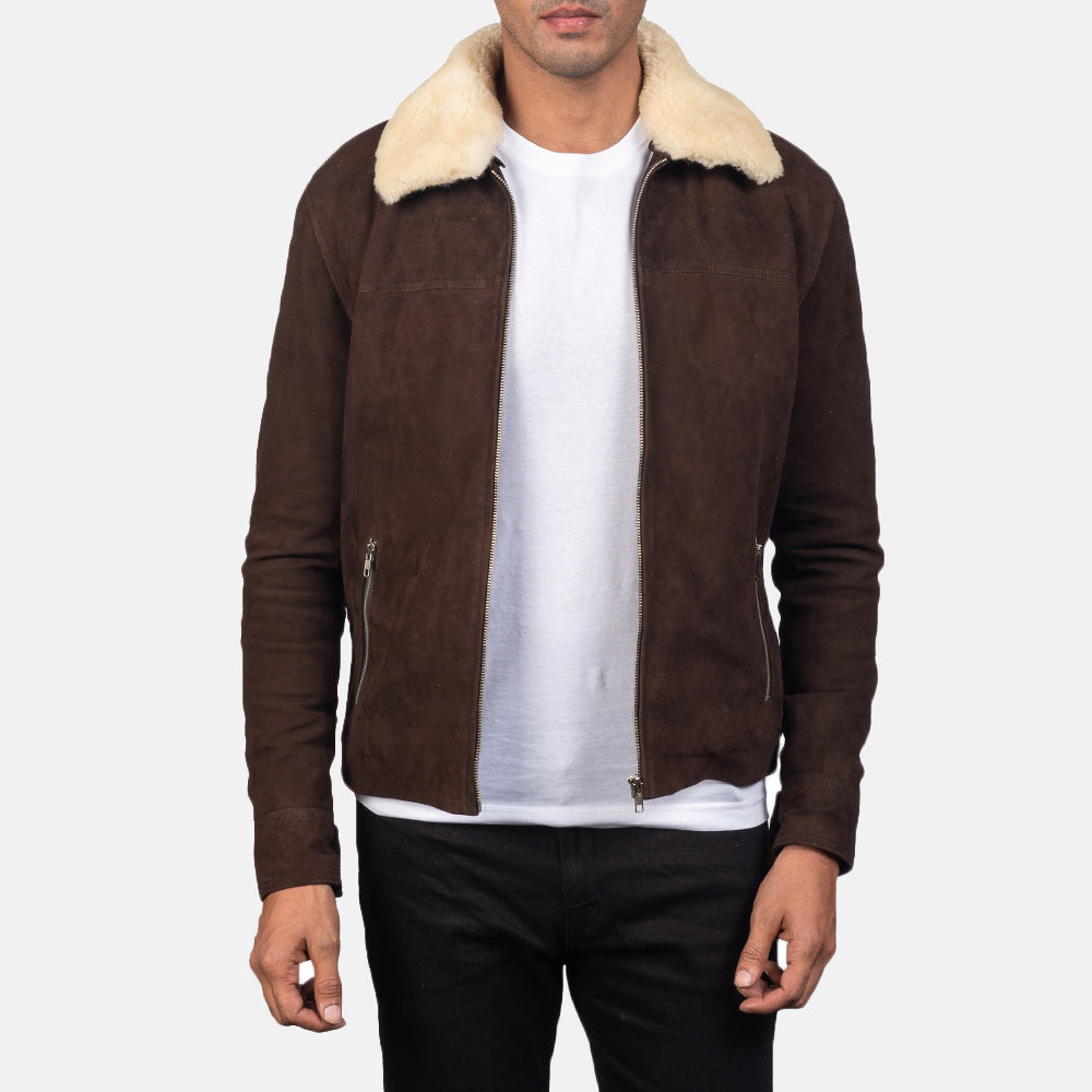 Coffner Brown Shearling Fur Jacket - men's jacket in brown goatskin leather, view 1