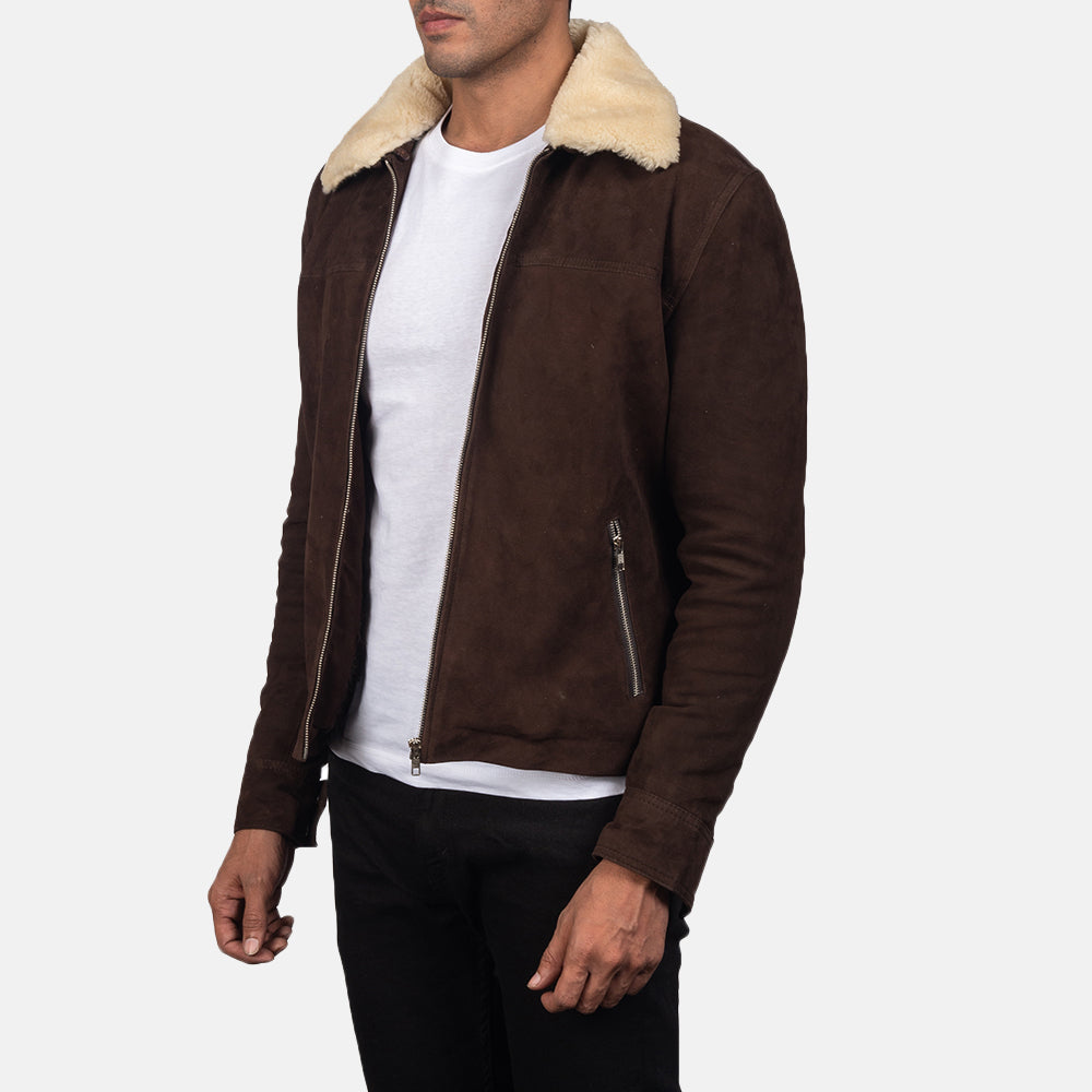 Coffner Brown Shearling Fur Jacket - men's jacket in brown goatskin leather, view 2
