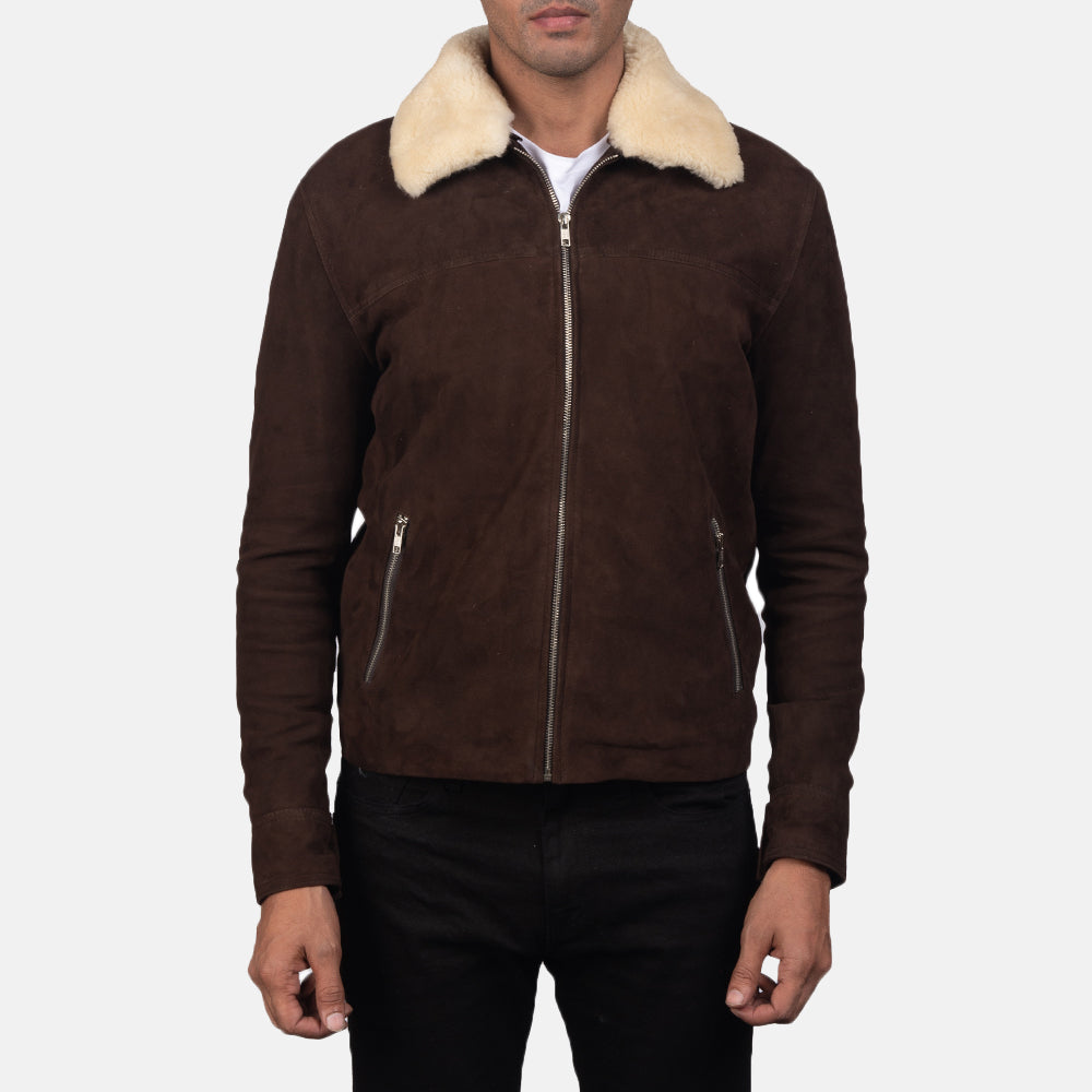 Coffner Brown Shearling Fur Jacket - men's jacket in brown goatskin leather, view 4