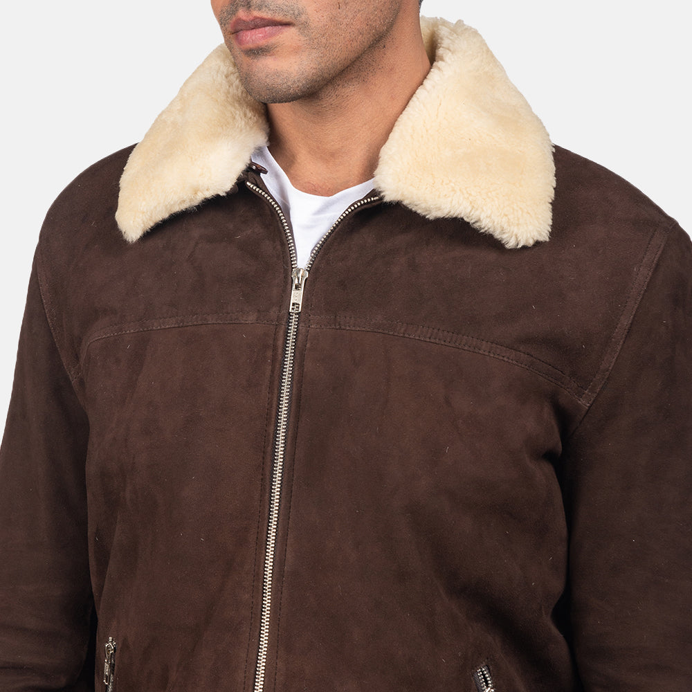 Coffner Brown Shearling Fur Jacket - men's jacket in brown goatskin leather, view 5