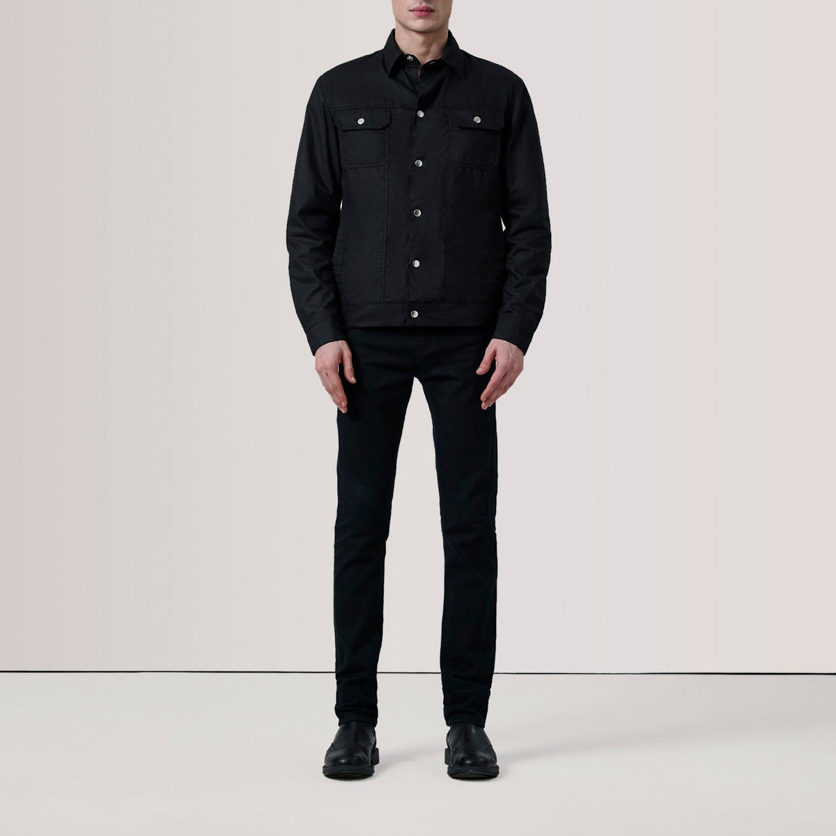 Colberto Black Waxed Canvas Trucker Jacket - men's jacket in black waxed canvas, view 2