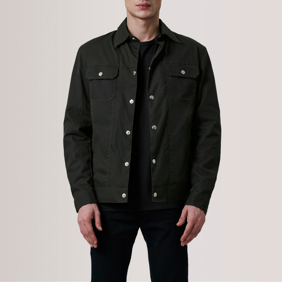 Colberto Olive Waxed Canvas Trucker Jacket - men's jacket in olive waxed canvas, view 1