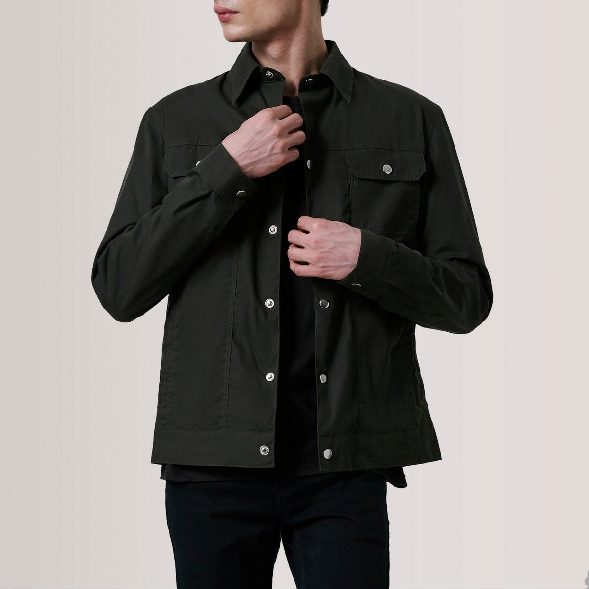 Colberto Olive Waxed Canvas Trucker Jacket - men's jacket in olive waxed canvas, view 5