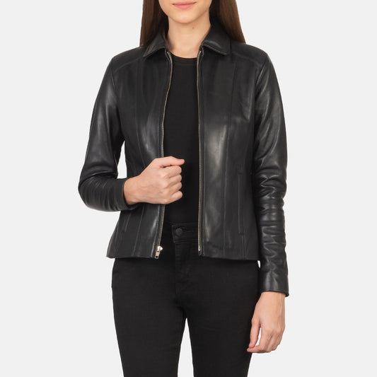 Colette Black Leather Jacket - women's jacket in black sheepskin leather, view 1