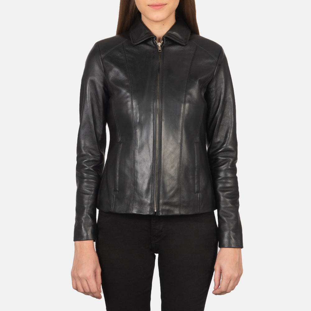 Colette Black Leather Jacket - women's jacket in black sheepskin leather, view 2