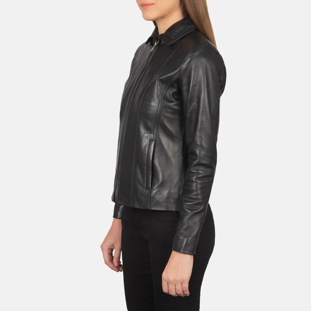 Colette Black Leather Jacket - women's jacket in black sheepskin leather, view 3