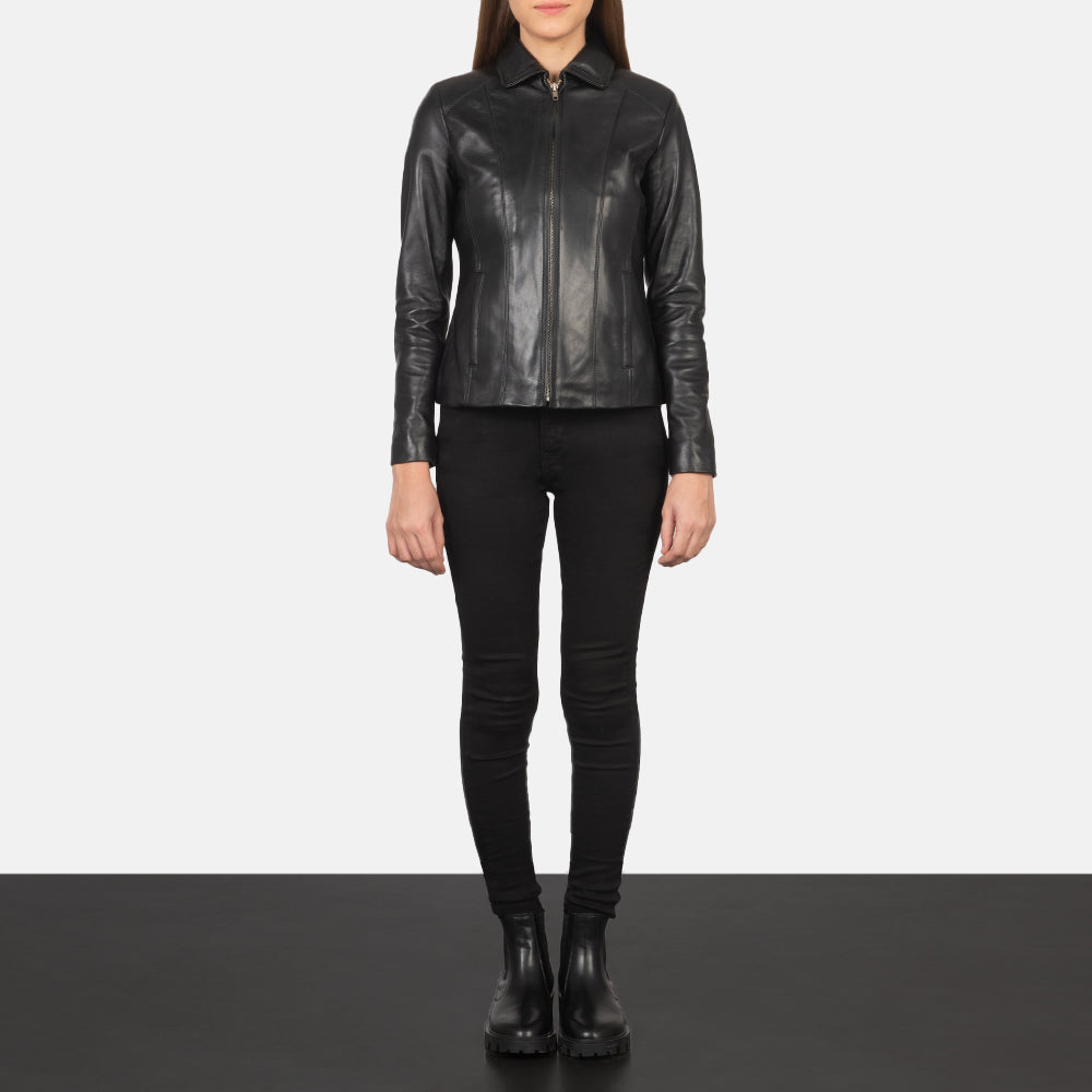 Colette Black Leather Jacket - women's jacket in black sheepskin leather, view 4